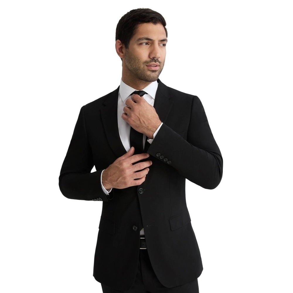 SuitShop Men Black Modern Fit Single Breasted Suit Jacket Blazer Notch Lapel NEW